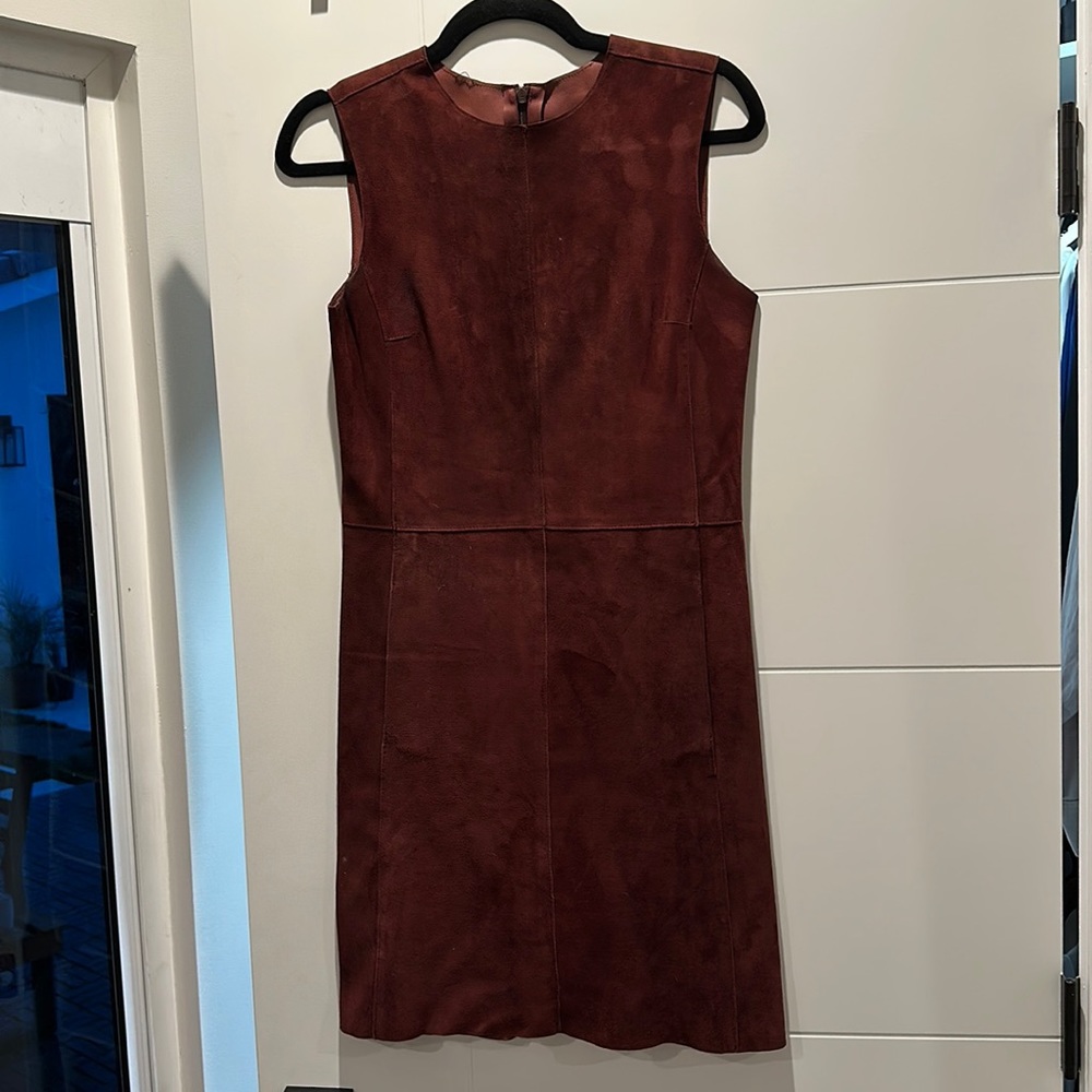 VINCE RAW LAMB LEATHER SUEDE MAROON DRESS, SIZE 2